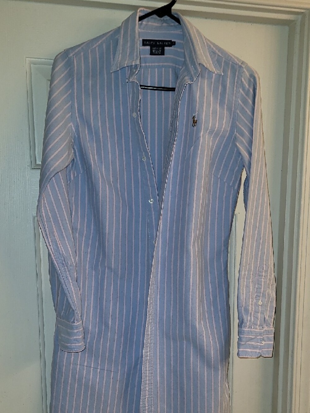 Polo by Ralph Lauren Light Blue & Pink Striped Midi Shirt Dress